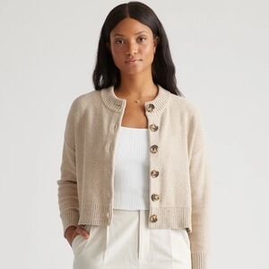 Quince 100% Organic Cotton Cropped Cardigan Cement Mark